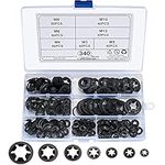 340 Pcs Starlock Washers, Internal Tooth Quick Speed Locking Washers, Push On Speed Clips Fasteners Starlock Washers Assortment Kit - 65Mn, Black, M3/M4/M5/M6/M8/M10/M12