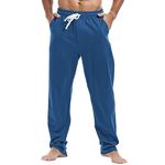 MakingDa Mens Joggers Sweat Pants Casual Cotton Gym Yoga Trousers Open Hem Tracksuit Bottoms Jogging Sports Summer Beach,Blue L