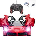 KRIMION Remote Control Car with Open able Door,Ultimate Remote Control Sports Car with Openable Doors and LED Lights - 1:16 Scale (Unit 1) (RED Black)