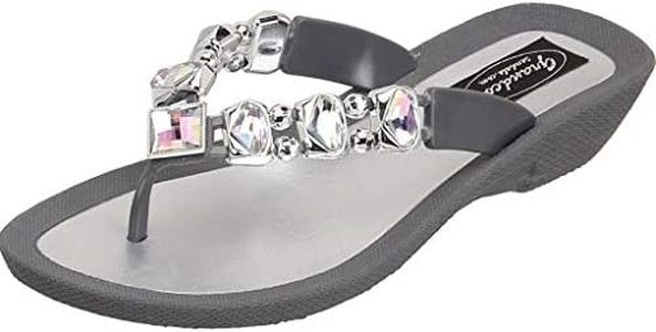 GRANDCO Women's 27233E AB Deluxe Jeweled Waterproof Sole Summer Thong Sandals, Grey, 7