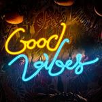 Eufrozy Good Vibes Neon Sign, LED Good Vibes Neon Sign Wall with 10 Levels Adjustable Light, USB Neon Lights Decoration Sign for Bedroom, Children's Room, Wall Decoration, Bar, Wedding, Party