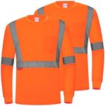 ProtectX High Visibility Shirts Hi Vis Long Sleeve Shirts for Men Reflective Class 2 Safety Shirts 2 Pack Orange Long Solid Medium