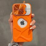 LuxuryKase LK158 iPhone 15 Invisible Bracket Lens Protection Case Cover (Silicone | Orange)