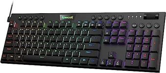 Redragon K619 Horus RGB Mechanical Keyboard, Ultra-Thin Designed Wired Gaming Keyboard w/Low Profile Keycaps, Dedicated Media Control & Clicky Blue Switches, Pro Software Supported