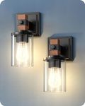 EDISHINE Wall Sconces Set of 2, Farmhouse Vanity Lights Fixtures for Bathroom, 1-Light Faux Wood Rustic Bath Wall Mount Lamp with Clear Glass Shade for Hallway, Living Room, Mirror, Kitchen