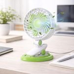 Gesto Rechargeable Clip Fan with 1800mAh Battery, Portable Mini Table Fan with 3 Speed Modes, USB Powered Quiet Fan for Study Table, Bedside, Office, Kitchen, Baby Cot,Stroller & Travel
