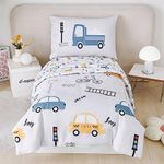 STYHO Single Duvet Cover Set for Boys Grey Taxi Cars Pattern Bedding Set Reversible Light Grey Vehicles Quilt Cover for Children(Light Grey, Single)