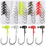 Ned Rig Jig Hooks Kit, 25Pcs Shroom Head Jigs for Soft Plastic Lures Finesse Fishing Jigs with Bait Keeper Crappie Jig Saltwater (1/10oz)