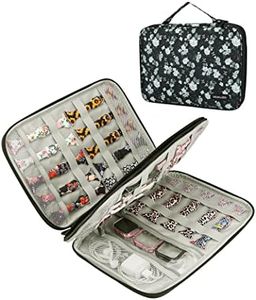 Wearlizer Watch Band Storage Case Hold 35 Straps Portable Organizer Bag Compatible with Apple Watch Band, Pin, Headset and Other Accessories Grey Flowers on Black