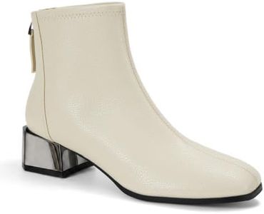 GotSoft Womens Lambskin Insole Square Toe Ankle Boots Back Zip Plated Heel