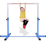 Costzon Gymnastic Training Bar, 3' to 5' Height Adjustable 1-4 Levels Exercise Kip Bar w/Double Locking Mechanism, Ideal for Indoors, Home, Gym Practice, Junior Horizontal Bar for Boys& Girls(Blue)