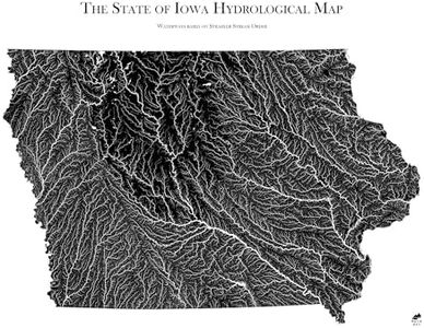 Muir Way Hydrological River Map of Iowa - Watershed Topographic Wall Art for Home, Office, or Travel Decor - Unframed Flat Paper Print, 24x30