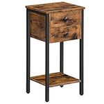 HOOBRO Tall Bedside Table, Slim Side Table with 2 Drawers, Industrial Telephone Table, Small Hallway Table for Small Spaces, Living Room, 35 x 28.5 x 68.5 cm, Rustic Brown and Black EBF72BZ01