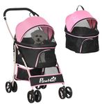 PawHut Dog Pram Dog Stroller 3 in 1 Pet Pushchair Detachable Design with Universal Wheels, Brake for Small Miniature Dogs - Pink