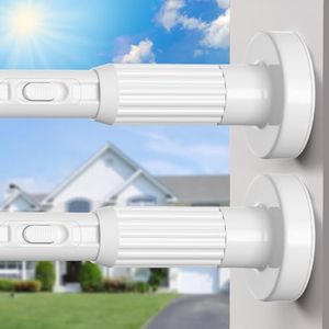MEXAU 2 Pack White Tension Curtain Rods for Windows 41-166 Inch Heavy Duty Tension Rod Adjustable Curtain Rods No Drilling for Bathroom Living Room Outdoor Patio Hold Up Blackout Curtains and Non Slip