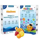 QUARANT VitaChews Omega 3 + Multivitamin Adults & Kids Combo, Fish Oil, Biotin, Vitamin B12 D3 E B3 B6 A C, Iodine & Folic Acid for Overall Health, Citrus Strawberry Flavor, 60 Sugar Free Jelly Chews