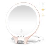 WEILY Magnifying Makeup Mirror 10X/1X, Travel Mirror with Light, Double Sided Rechargeable Mirror with 3 Color Lights for Makeup, Tweezing, Blackhead and Come Done Removal (Pink)