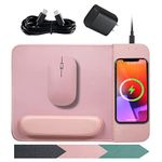 VIVIYA 15W Wireless Charging Mouse Pad with Detachable Wrist Support and 20W Power Adapter, Fast QI Wireless Phone Charger Mouse Mat for iPhone 14/13/12/11/X/8 and Samsung Multiple Devices (Pink)