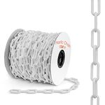Houseables Plastic Chain, Safety Barrier, 124 Foot, 2" Links, Light Weight, UV Protected, Accessory for Crowd Control, Queue Line, Decoration, Chains Link Fence (White)