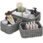 GRANNY SAYS Wicker Storage Baskets, Pack of 3 Wicker Baskets for Shelves, 1 Large Wicker Basket and 2 Small Storage Baskets for Gifts Empty, Waterproof Woven Baskets, Panier Osier Rangement, Grey