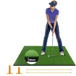 GYMAX Golf Mat, Artificial Turf Golf Hitting Mat w/ 2 Alignment Sticks & 2 Rubber Tees, Thick Golf Practice Mat Training Aid for Backyard, Golf Chipping Swing Mat for Indoor/Outdoor (5 x 4 ft, 20 mm)