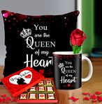 Midiron Valentine Day gifts, Birthday Gift for wife, Birthday gift for Wife, Valentine Gift for Girlfriend, Cushion with Mug, Rose and Milk Chocolate Box (144 gm)