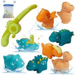 Bath Toys for Kids Ages 1-3 - Magnetic Fishing Toy with Fishing Rod, 8PCS Water Table Toys Soft Rubber Dinosaurs Fishing Game Floating Pool Bathtub Water Toys for Age 1 2 3 4 Year Old