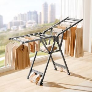 SUJI Collapsible Clothes Drying Rack, Dual Wing with Wheels, Grey