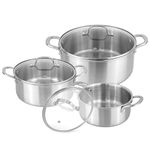 Stainless Steel Casserole Dish with Lid – Induction Hob Cooking Pots Set – Non Stick Dutch Oven – 20cm 2.7L, 24cm 4.3L & 28cm 7.2L (3 Pots + 3 Glass Lids) – by Nuovva