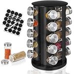 Spice Rack, Spice Rack Organizer for Countertop, Rotating Spice Rack with Jars, Spinning Spice Rack Shelf, Revolving Spice Rack for Kitchen (Black)