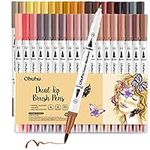 Ohuhu Skin Tone Colouring Pens, 36 Dual Tip Brush Pens Felt Tip Pens Fineliner Art Markers Set, Skin Tone Water Based Marker Pens for Calligraphy Drawing Sketching Coloring Book