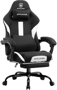 GTRACING Gaming Chair Ergonomic Office Chair with Foot Rest & Pocket Spring Cushion, High Back Computer Desk Chair with Headrest & Lumbar Support, Breathable Fabric Game Chair for Adults, Black