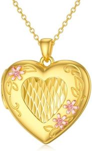 SOULMEET Personalized 10k 14k 18k Solid Gold Heart Daisy Locket Necklace That Holds 2 Pictures Letters Engraved Two Tones Diamond Cut Double Heart Lockets (Custom photo & text)