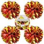 Lovecheer 4PCS Pom Poms Cheerleading Red and Gold Metallic Cheer Pom Poms Kids Team Spirits Sports Cheering Squad Dance Training