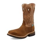 Twisted X Men’s 12” Pull-On Work Boot - Cowboy Boots Crafted with Molded Rubber Outsole, Full-Grain Leather Vamp and Shaft, Waterproof Interior Lining, Full-Length Composite Insole, and Air-Mesh Lined Shaft, Dark Brown/Tan, 10