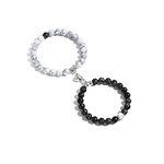 WPCSM 2 PCS Matching Bracelets for Couples, Love Bracelets for Couples, Mutual Attraction Distance Bracelets Adjustable Stone Beaded Bracelets for Boyfriend Girlfriend Gifts