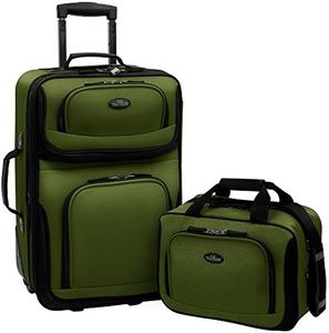 U.S. Traveler Rio Rugged Fabric Expandable Carry-on Luggage Set, Green, 2 Wheel, Rio Lightweight Carry-on Suitcase 20" Softside Expandable Design, Durable, Business and Travel