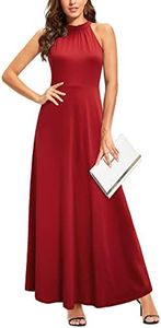 STYLEWORD Women's Summer Halter Neck Long Formal Dress Sexy Sleeveless Cocktail Evening Party Wedding Guest Maxi Dresses(Wine,S)