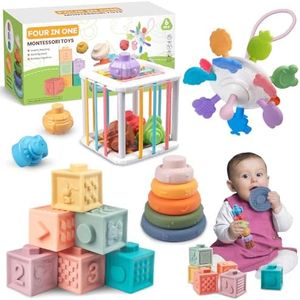 Martiount 4 in 1 Baby Toys 6 to12-18 Months, Montessori Toys for 1-3 Year Old Infant Toys Stacking Building Blocks,Pull String Baby Teething Toys Sensory Toys 6-9-12 M Easter Gift for Baby
