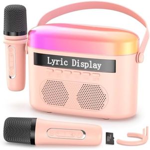 Karaoke Machine for Kids & Adults with Lyrics Display Screen Portable Bluetooth 5.3 Karaoke Speaker with High Power Dual Speakers with Timer White Noise & Night Light Home & Outdoor Party (Pink)