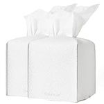 2Pcs Tissue Box Cover Square, Modern Delicate Decorative PU Leather Cube Tissues Covers for Home, Hotel, Car, Office, Restaurant 5"X5"X5" (Pure White)