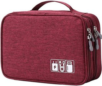 Travel Cable Organizer Bag, Electronic Accessories Case Portable Double Layer Cable Storage Bag for Cord,Phone,Charger, Flash Drive, Phone, SD Card,Personal Items - (Red)