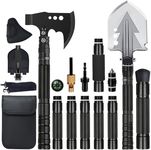 GOJAWAY Outdoor Camping Gear Tactical Shovel Axe Survival Multi tool, 55” Over-Length Trekking Pole Off Road Kit Military Grade for Garden Entrenching Car Emergency Heavy Duty Cold Steel Folding Spade