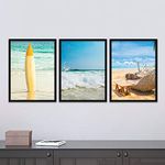 HEVEA Sea Beach Framed Wall Posters/Paintings with Frame Wall Paintings Hangings Framed Wall Art Paintings (11 inch x 14 inch, Framed, Multicolor) -Set of 3