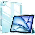 ProCase for iPad Air 13 Inch Case 2024 M2 with Pencil Holder, iPad Air 2024 13 Inch Case Clear Transparent Back, iPad Air M2 13 Cover Shockproof Smart Folio, Auto Wake/Sleep -Blue