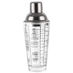 JNWINOG Cocktail Shaker Glass,Martini Shaker With Recipes on Side 13.5oz Mixed Drink Shaker with Glass Cup Professional Bar Tool with Scale Glass (Recipes)