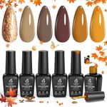 Beetles Fall Gel Nail Polish Set, 6 Colors Caramel Chocolate Coffee Mocha Yellow Gold Glitter Brown Gel Nail Polish Set, Fall Gel Nail Polish Set Soak Off UV LED Cured Nail Art Gifts for Women