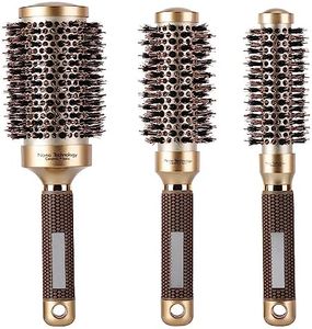 3 Pcs Boar Bristle Round Brush for Blow Drying, Nano Thermal Ceramic and Ionic Tech Hair Brush for Curling and Straightening - Large，Medium and Small Round Brushes