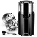 SHARDOR Coffee and Spice Grinder Electric, Coffee Bean Grinder with 2 Removable Stainless Steel Bowls for Spices, Herbs, Nuts and Seeds, Black