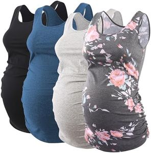 Ecavus 3PCS Womens Layering Maternity Tank Top Pregnancy Shirt Scoop Neck Sleeveless Ruched Vest
